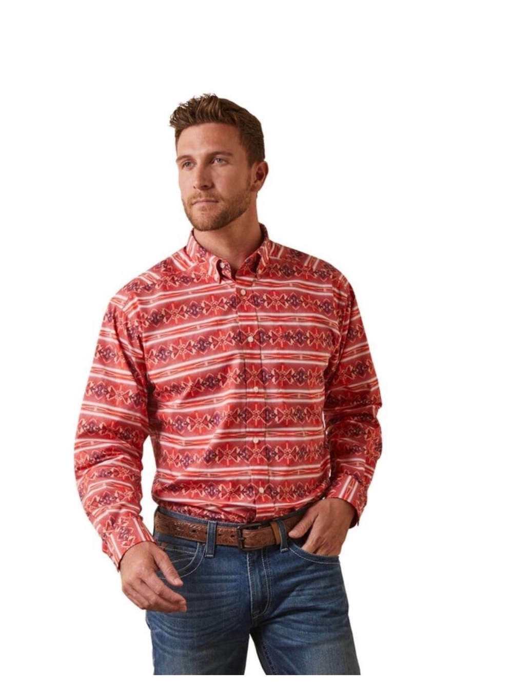 Ariat Red Patterned Long-Sleeve Button-Down Shirt size XL
